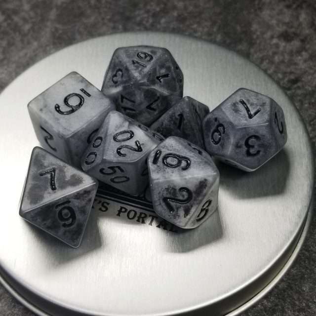 Sage's Stones - Ancient Silver Stone Black Ink Acrylic Polyhedral Dice Set image 12