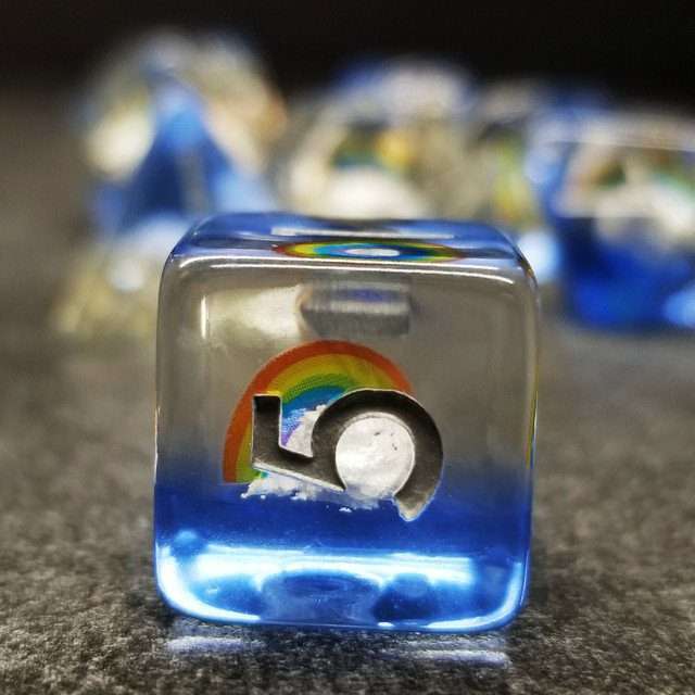 Sage's Familiars - Enchanted Rainbow and Clouds Resin Polyhedral Dice Set image 6