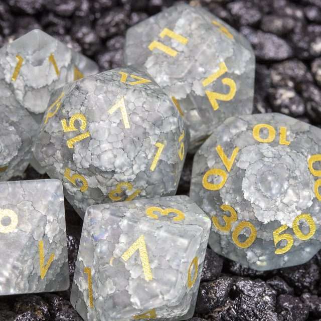 Sage's Kaleidoscopes White/Mica Cracked Glass Frosted Finish Polyhedral Dice Set image 1