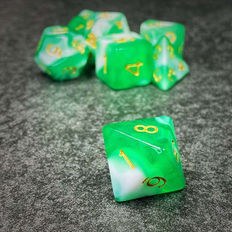 Sage's Stones - Green/White Gold Ink Acrylic Polyhedral Dice Set image 6