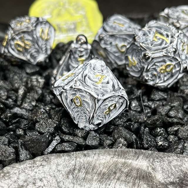 Sage's Macabre Bone Trinket Chalk White Inlay Black/Gold Hollow Metal Polyhedral Dice Set image 8
