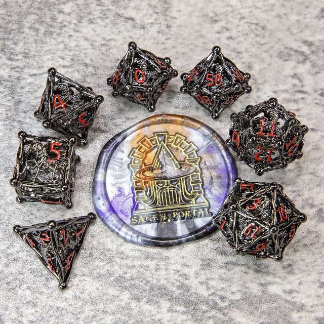 Sage's Ankeg Magical Creature Black/Red Hollow Metal Polyhedral Dice Set image 8