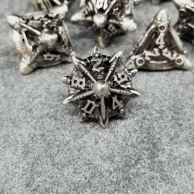 Sage’s Starships Antique Silver Metal Polyhedral Dice Set image 5