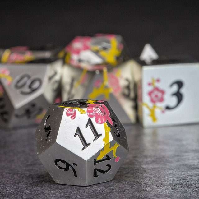 Sage's Petrified Flowers Silver Pink/Yellow Flowers Metal Polyhedral Dice Set image 4