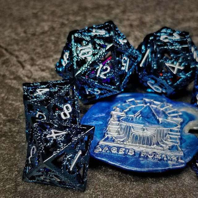 Sage's Dragonstones - Blue Noble Dragon Hollow Metal Polyhedral Dice Set image 3