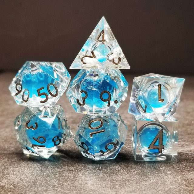 Sage's Sky Souls - Sky Blue Liquid Core Sharp Edge Resin Dice Set image 9