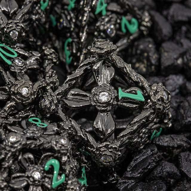 Sage's Tarnished Rose Hollow Metal Polyhedral Dice Set image 0