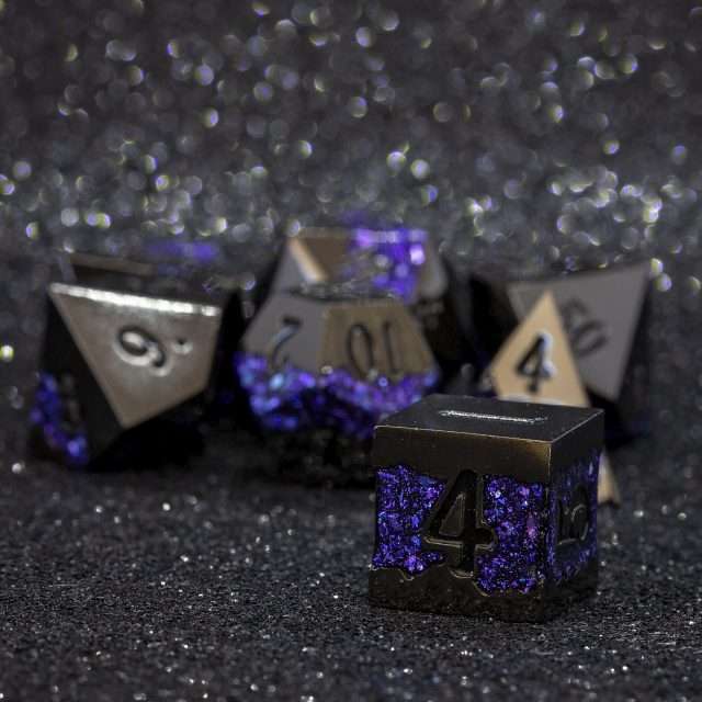Sage's Rift Stones - Gloss Black/Purple Metal Polyhedral Dice Set image 6