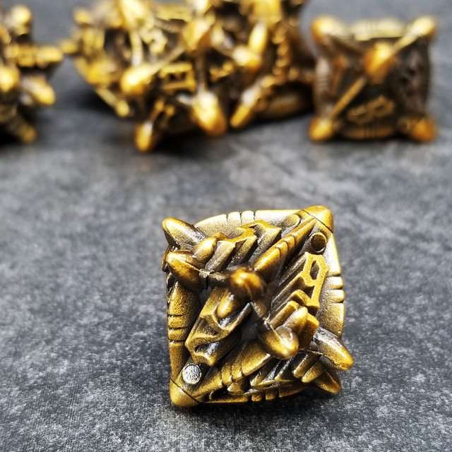 Sage’s Starships Antique Gold Metal Polyhedral Dice Set image 5