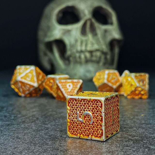 Sage's Hounds - Vintage Yellow with Silver Metal Polyhedral Dice Set image 5