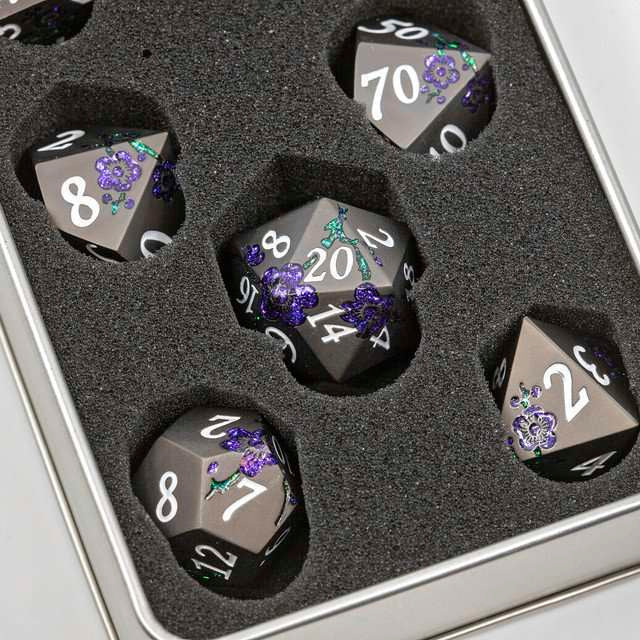 Sage's Petrified Flowers Black/Purple Metal Dice Set image 13