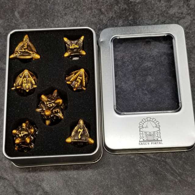 Sage’s Starships Antique Gold Metal Polyhedral Dice Set image 8