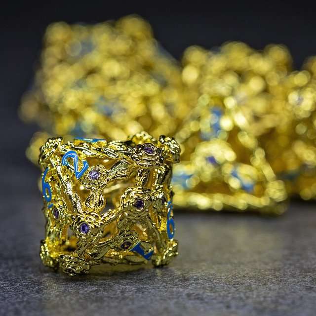 Sage's Gilded Rose Hollow Metal Polyhedral Dice Set image 7