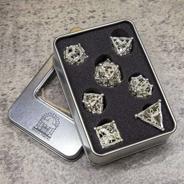Sage's Ankeg Magical Creature Silver Hollow Metal Polyhedral Dice Set image 10