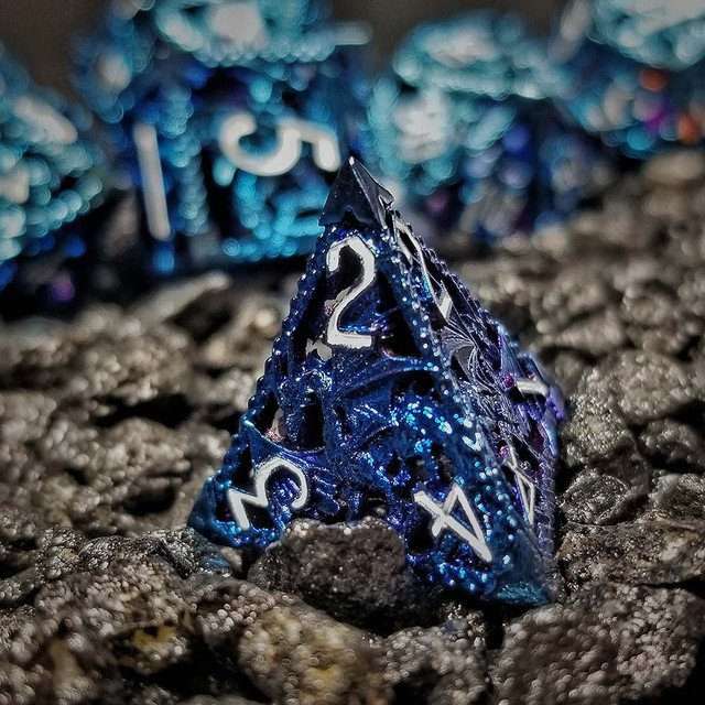 Sage's Dragonstones - Blue Noble Dragon Hollow Metal Polyhedral Dice Set image 14