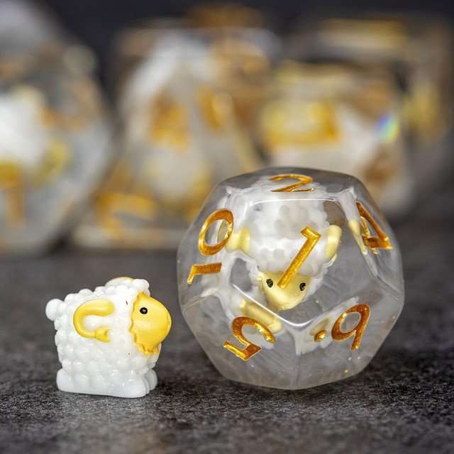 Sage's Sheep Familiar Resin Polyhedral Dice Set image 1