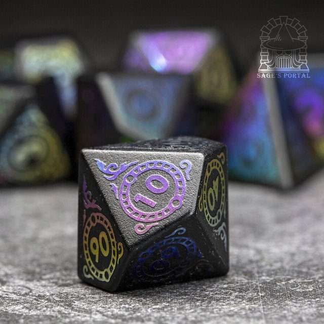 Sage's Glyphed Matte Black Gemstone Polyhedral Dice Set image 4