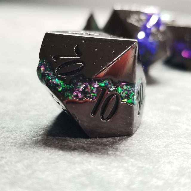 Sage's Rift Stones - Gloss Black/Rainbow Metal Polyhedral Dice Set image 4