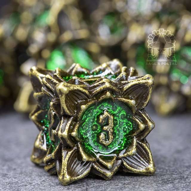 Sage's Deadly Lotus Venomous Bite Metal Polyhedral Dice Set image 6