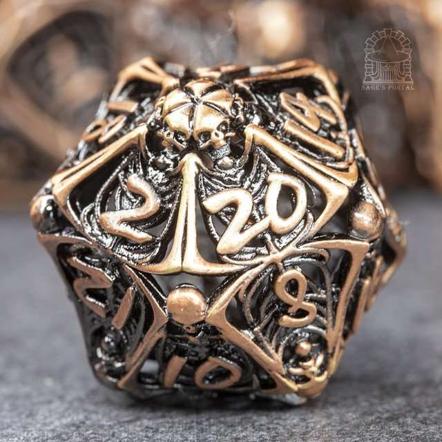 Sage's Macabre Bone Trinket Copper Hollow Metal Polyhedral Dice Set image 2