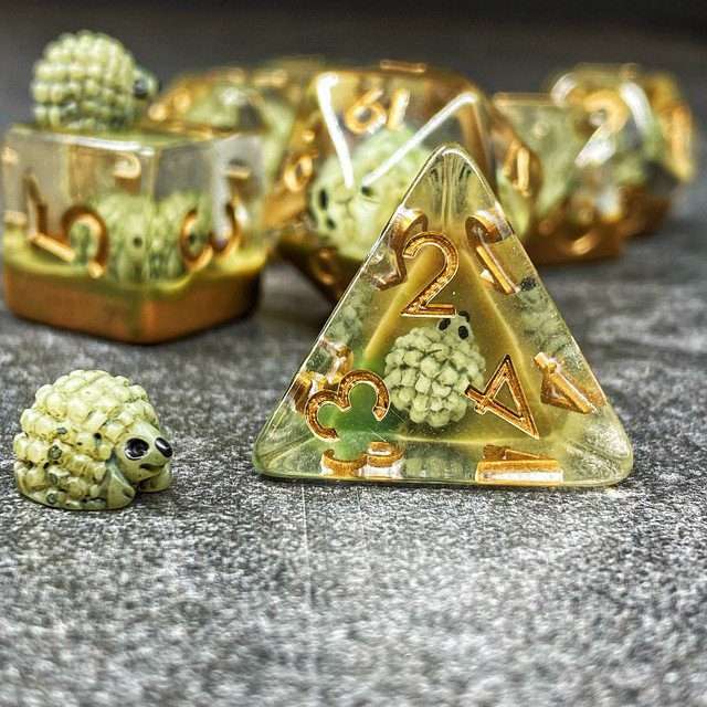 Sage's Baby Hedgehog Green Familiar Resin Polyhedral Dice Set image 9