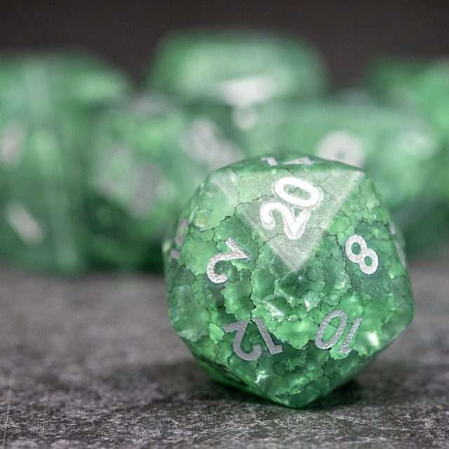 Sage's Kaleidoscopes Green/Mica Cracked Glass Frosted Finish Polyhedral Dice Set image 1
