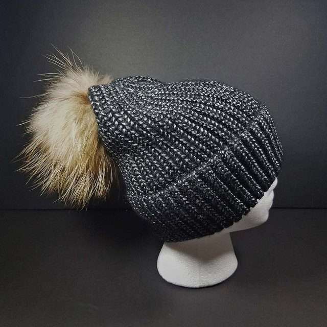 Sage’s Cap – Black Knit Beanie with Raccoon Pompom image 4