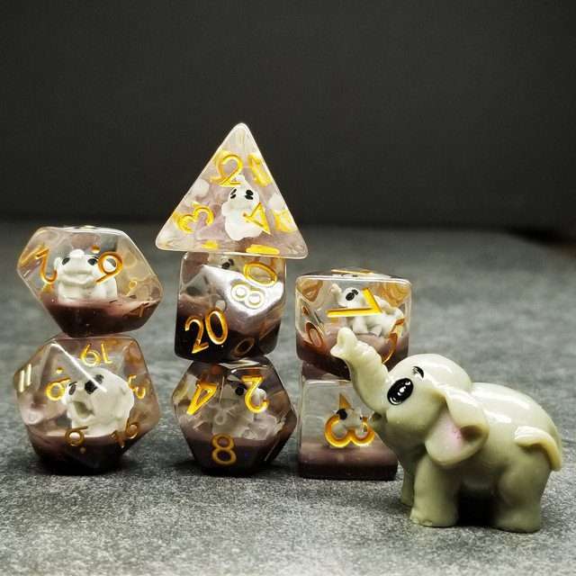 Sage's Baby Elephant Familiar Resin Polyhedral Dice Set image 6