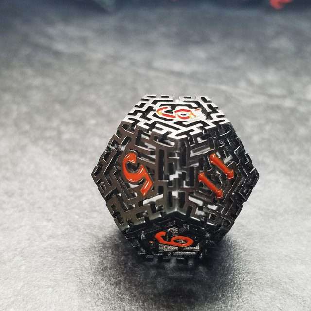 Sage's Labyrinths - Black Weave Red Ink Hollow Metal Polyhedral Dice Set image 24