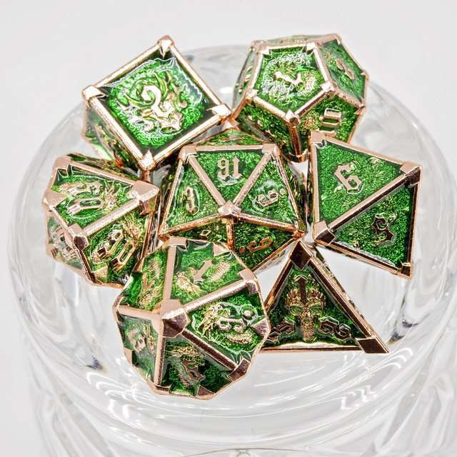 Sage's Grave Fortune Verdant Death Metal Polyhedral Dice Set image 1