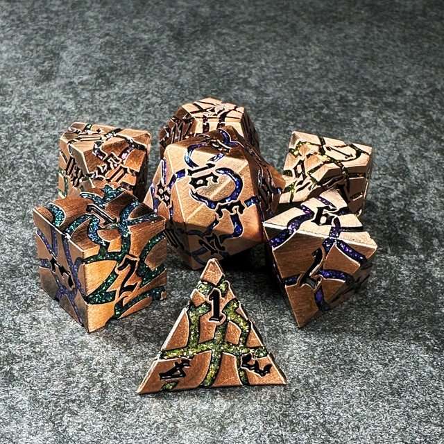 Sage's Warp Stones Copper Galaxy Metal Polyhedral Dice Set image 9
