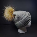 Sage’s Cap – Grey Knit Beanie with Raccoon Pompom image 0