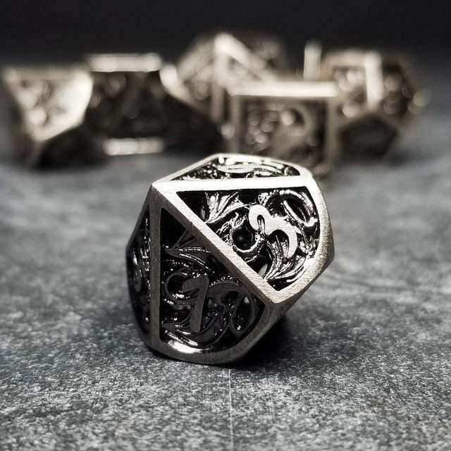 Sage's Dragonstones - Elder Dragon Satin Silver Hollow Metal Polyhedral Dice Set image 4