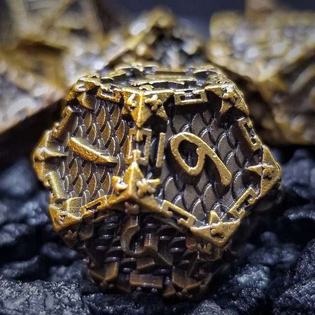 Sage's Dragonstones - Chained Drake Gold Black Metal Polyhedral Dice Set image 1