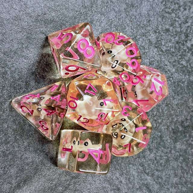 Sage's Familiars- Bunny Familiar Resin Pink Polyhedral Dice Set image 10