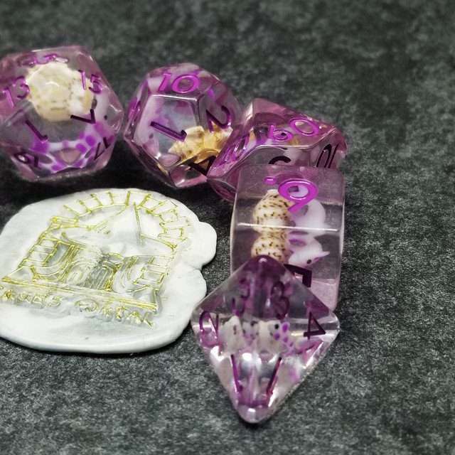 Sage's Familiars - Purple Fish and Sea Shell Familiar Resin Polyhedral Dice Set image 10