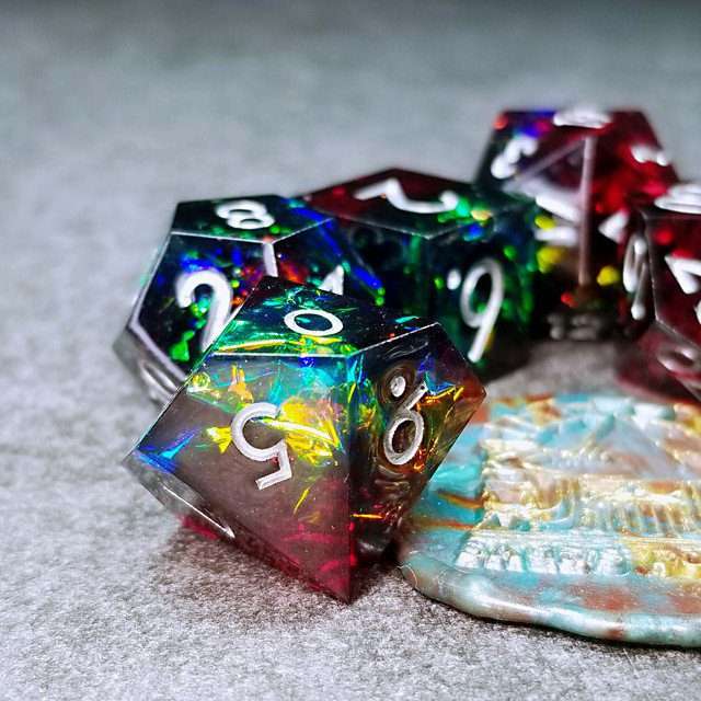 Sage's Enchanted Crystals Red/Green Holo Foil Silver Ink Sharp Edge Resin Polyhedral Dice Set image 15
