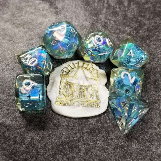 Sage’s Cantrips - Unbound Creation Aquamarine Resin Polyhedral Dice Set image 11