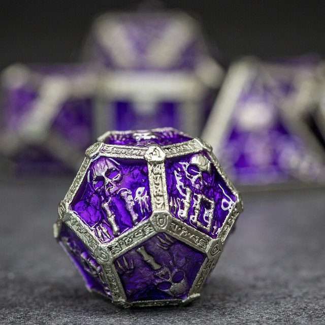 Sage's Lich's Phylactery Purple/Silver Metal Polyhedral Dice Set image 5