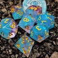 Sage's Enchanted Crystals Ice Blue Gold Ink Sharp Edge Resin Dice Set image 0