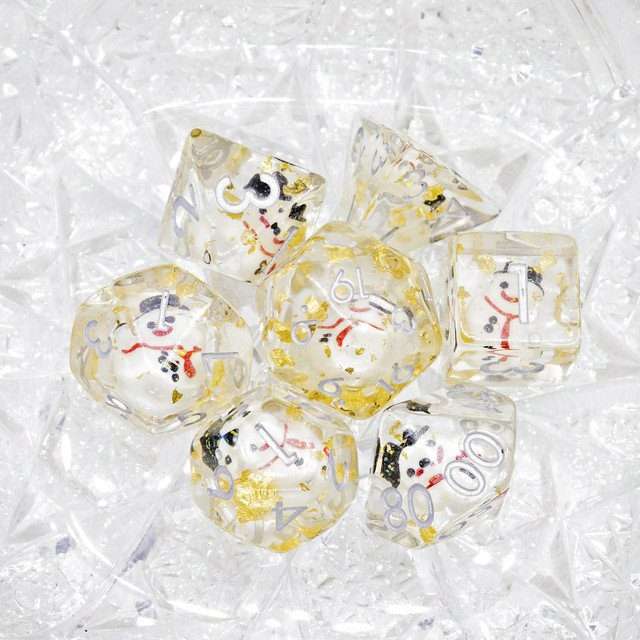 Sage's Familiars - Snowman Resin Silver Ink Polyhedral Dice Set image 7