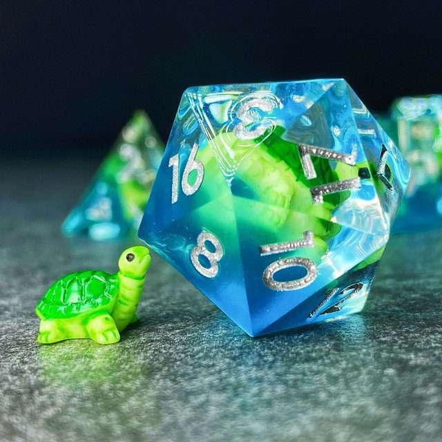 Sage's Familiars - Baby Turtle Familiar Sharp Edge Resin Polyhedral Dice Set image 23