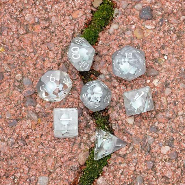 Sage's Familiars - Teal Baby Triceratops Resin Polyhedral Dice Set image 2