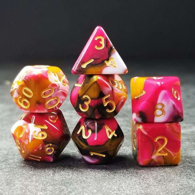 Sage's Stones - Red/Brown/White/Black Gold Ink Acrylic Polyhedral Dice Set image 24