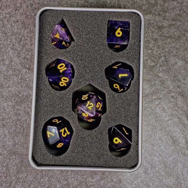 Sage's Treasures - Captured Nebula Amethyst Gemstone Polyhedral Dice Set image 12
