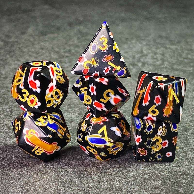 Sage's Treasures - Petrified Garden Stained Glass Gemstone Polyhedral Dice Set image 9