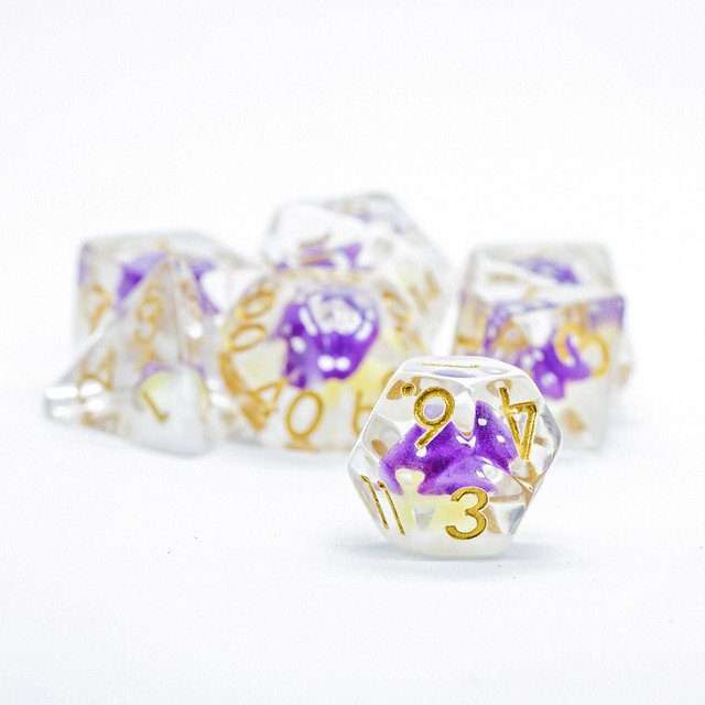Sage's Familiars - Purple Magic Shrooms Resin Polyhedral Dice Set image 5