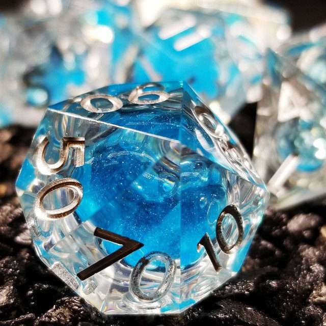 Sage's Sky Souls - Sky Blue Liquid Core Sharp Edge Resin Dice Set image 3