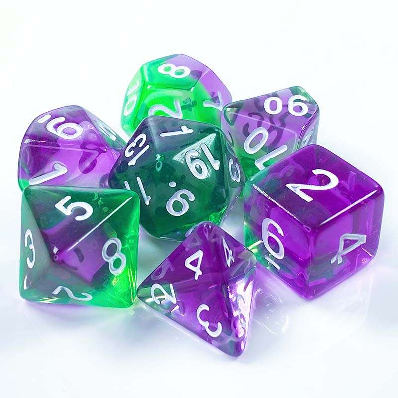 Sage's Capsules - Transparent Purple/Green Acrylic Polyhedral Dice Set image 11
