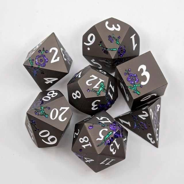 Sage's Petrified Flowers Black/Purple Metal Dice Set image 12